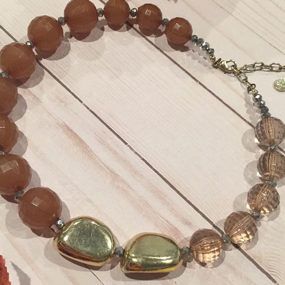 Sale! Unique Three tone gold & brown necklace - Picture 8 of 9